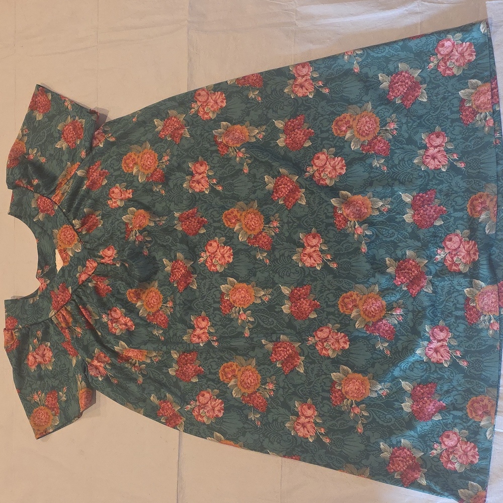 Just For Women VTG Green Pink Floral Nighgown MuuMuu 1X